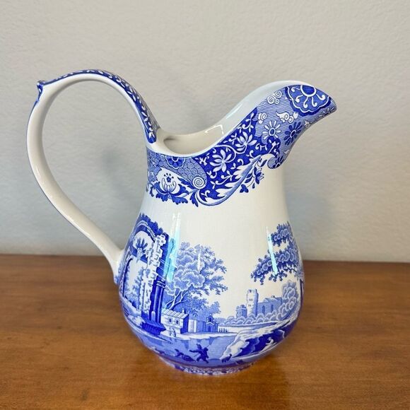 Spode Blue Italian Camilla Pitcher Jug 8 3/4" Made In England C 1816 NEW - Picture 1 of 5